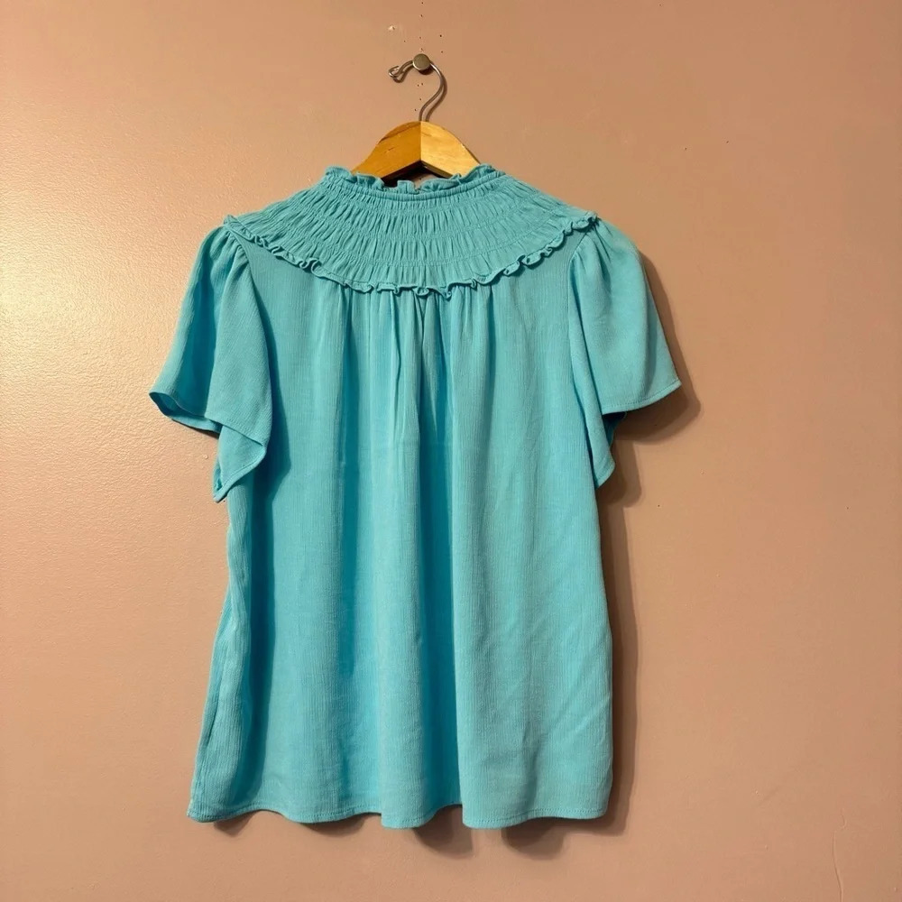 Torrid Washable Gauze Smocked Yoke Ruffle Top Women Size 00 - Picture 10 of 10